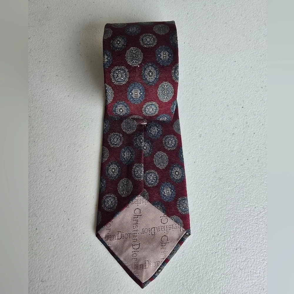 Dior Red and Blue Tie with Polka Dot Design